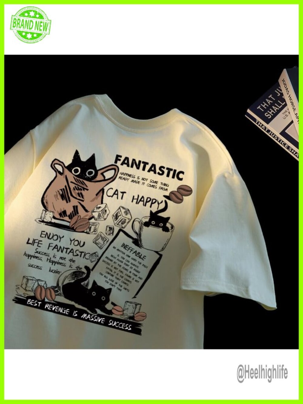 Oversize Kawaii Cat Letter Print Cotton Short Sleeve Tee Y2K Harajuku - Picture 2 of 4